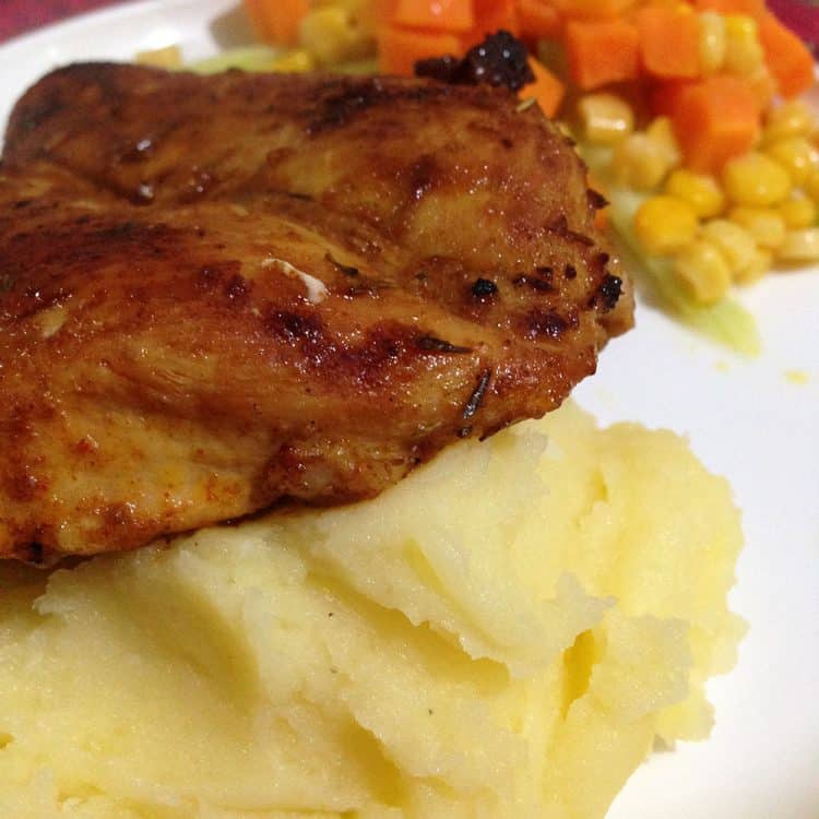 Blackened chicken with mashed potatoes and side salad recipe